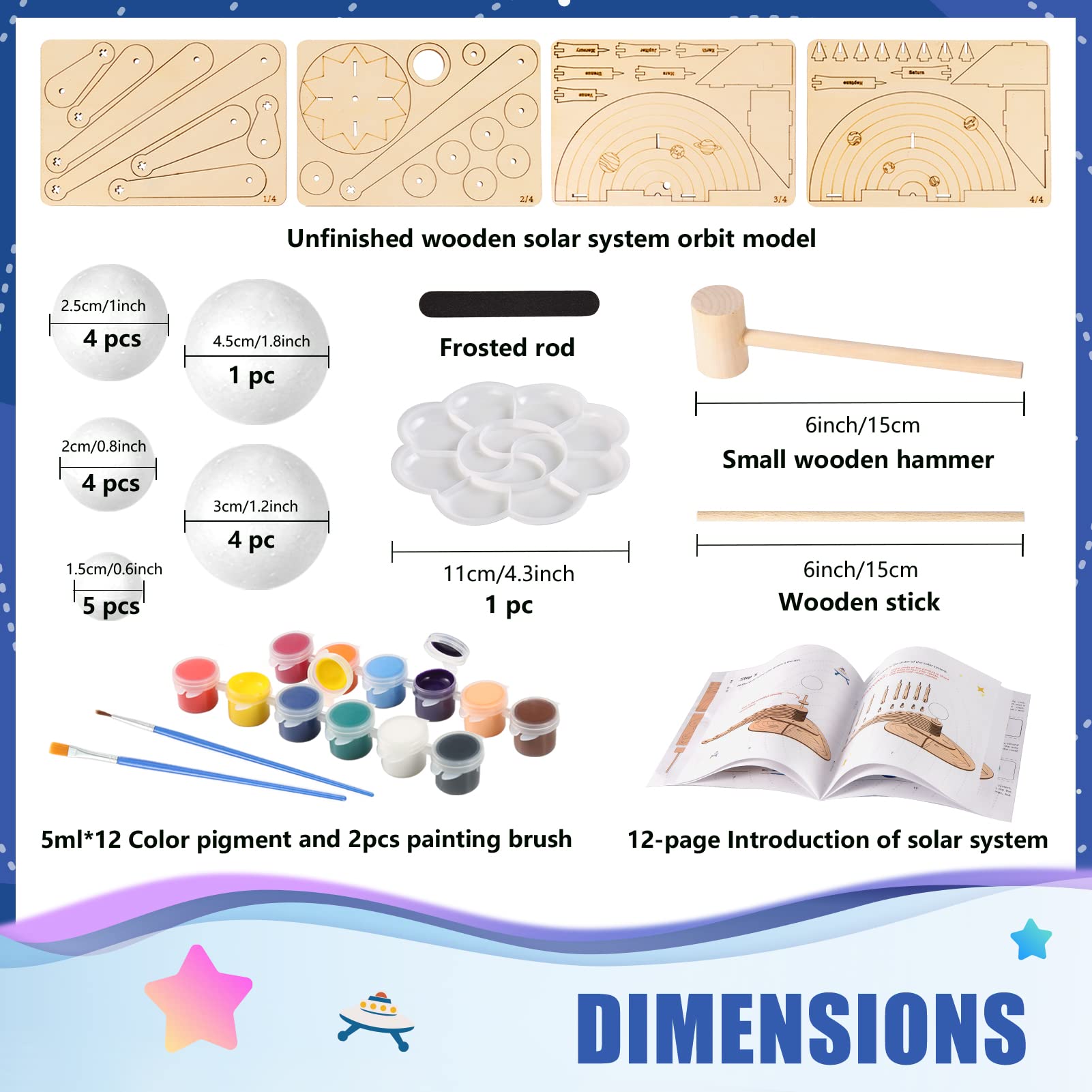 Pllieay Solar System Model Foam Ball Kit Includes 12 Color Pigments,  Palette, 18PCS Mixed Sized Polystyrene Spheres Balls, Toothpick Flag,  Painting