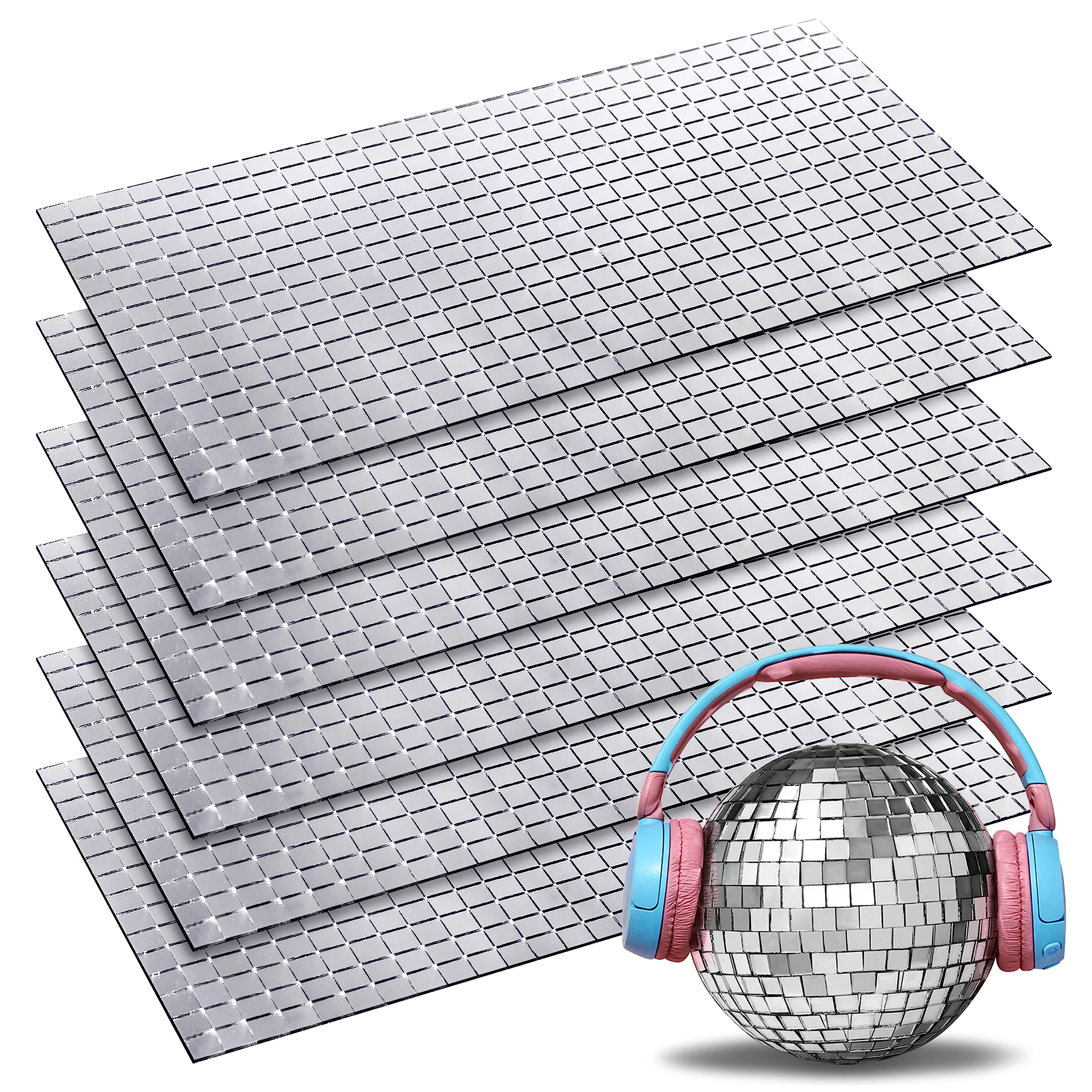 Pllieay 1440 PCS Silver Self Adhesive Mirror Tiles, Glass Mosaic Tiles, Disco  Ball Stickers, Mini Square Mirrors Stickers for Disco Ball Decoration, Home  Decoration, Photo Frame(5x5 mm, Silver) 