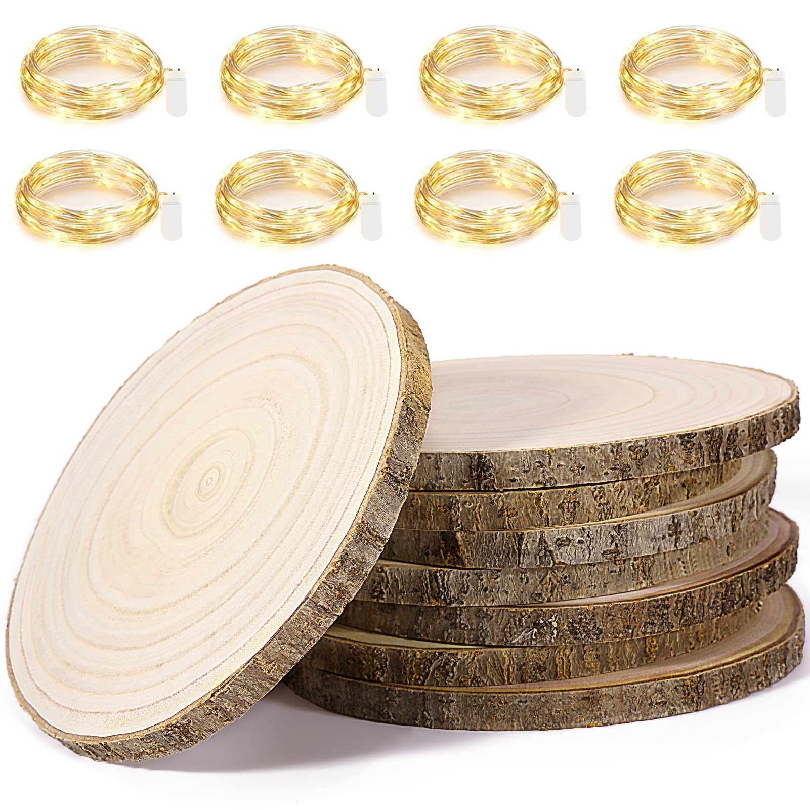 Pllieay 8 PCS 10-11 Inch Large Wood Slices, Wooden Cake Stand with 8 PCS  Cards and 8 PCS Wood Table Number Card Holders for Table Centerpiece, Wood