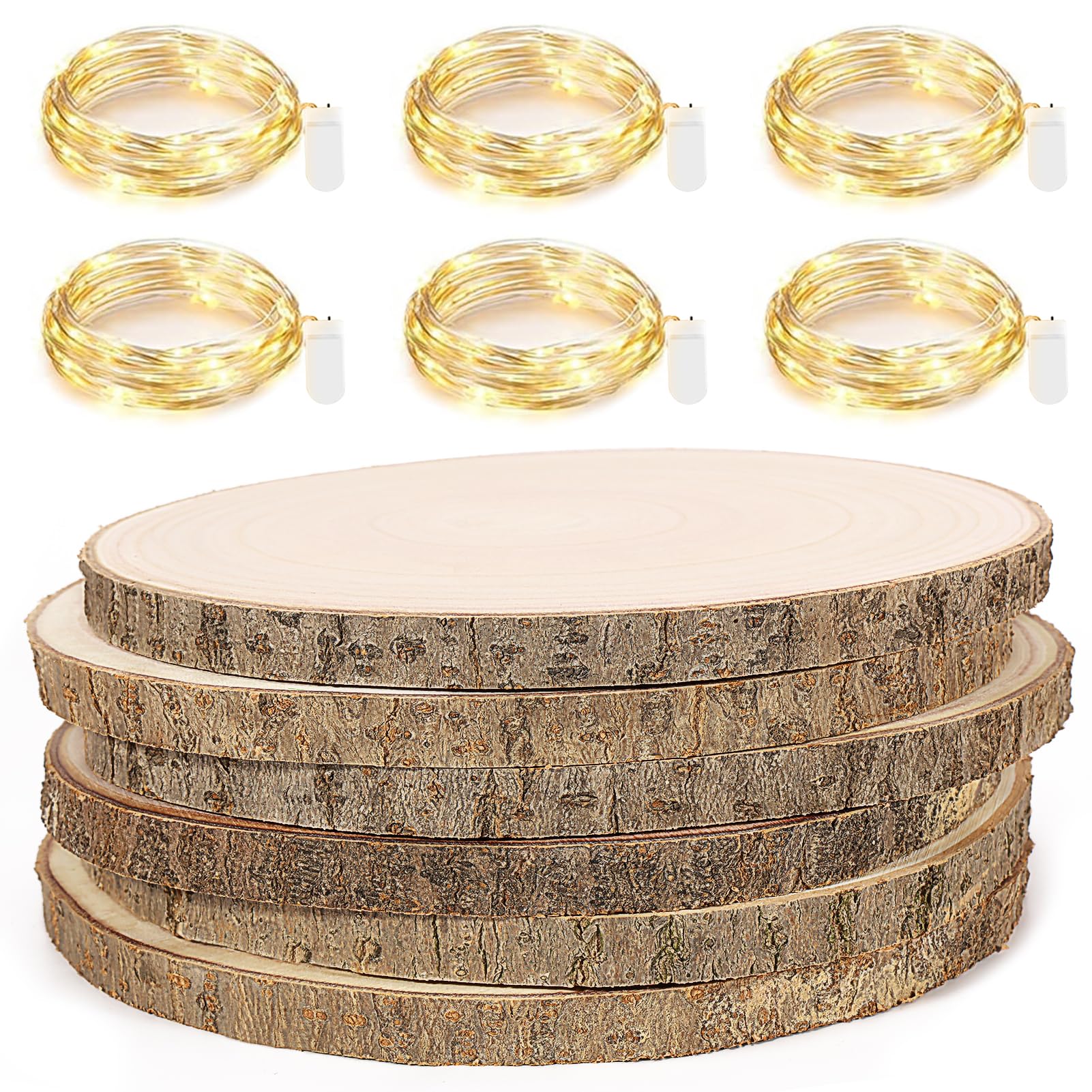  Pllieay 10 Piece 8-9 Inch Wood Slices, with 10 Fairy Lights, Wood  Slices for Centerpieces, Wood Circles for Weddings, Table Centerpieces  Decor and Other DIY Projects