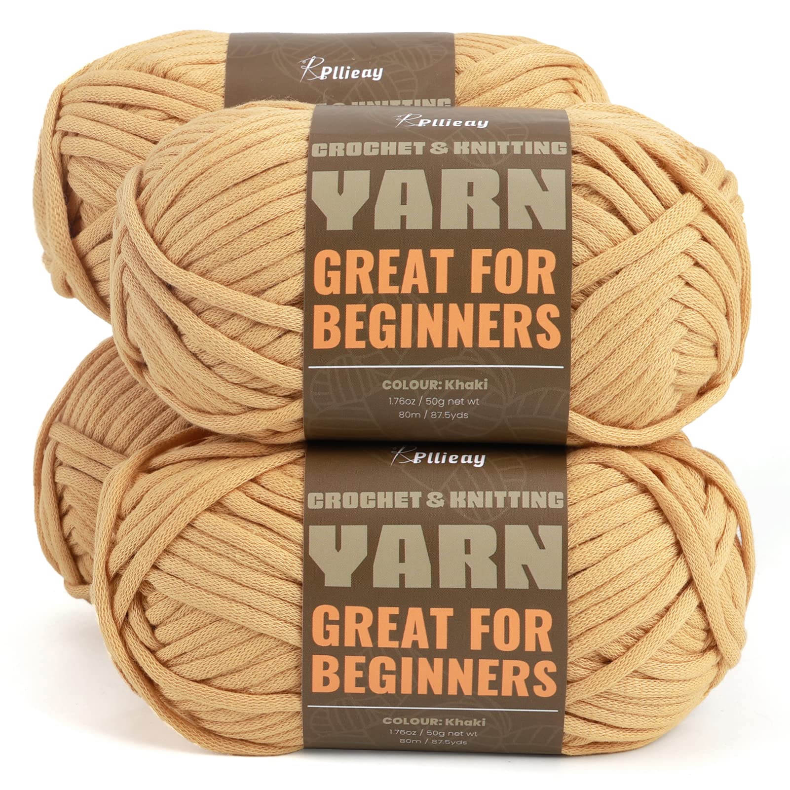 Pllieay Brown Cotton Yarn, 4x50g Crochet Yarn for Crocheting and Knitting,  Cotton Yarn for Beginners with Easy to See Stitches for Beginners