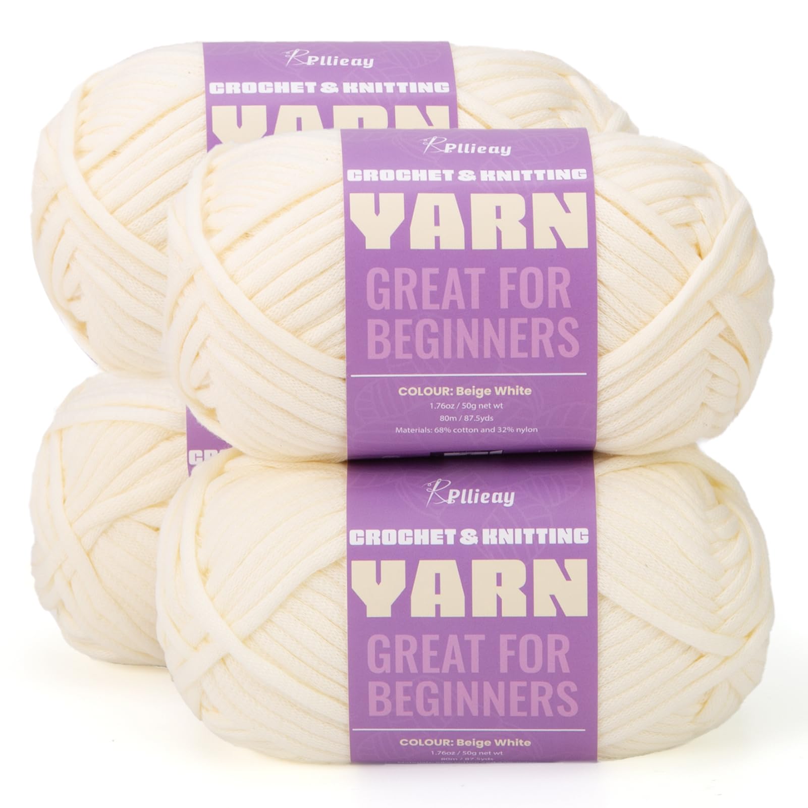  Pllieay Gray Yarn for Crocheting and Knitting (4x50g) Cotton  Yarn for Crocheting Crochet Knitting Yarn with Easy-to-See Stitches Yarn  for Beginners - Worsted Medium #4 Yarn - Cotton-Nylon Blend