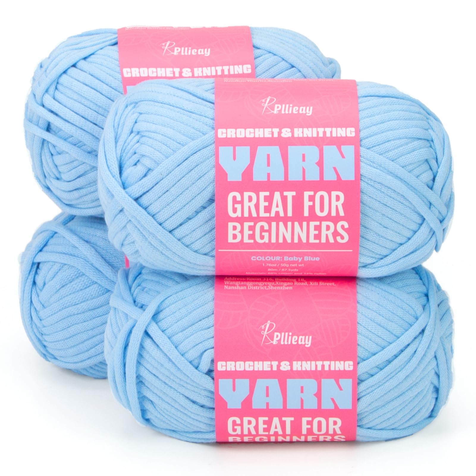 Pllieay GreenYarn for Crocheting and Knitting (4x50g) Cotton Yarn for  Crocheting Crochet Knitting Yarn with Easy-to-See Stitches Yarn for  Beginners 