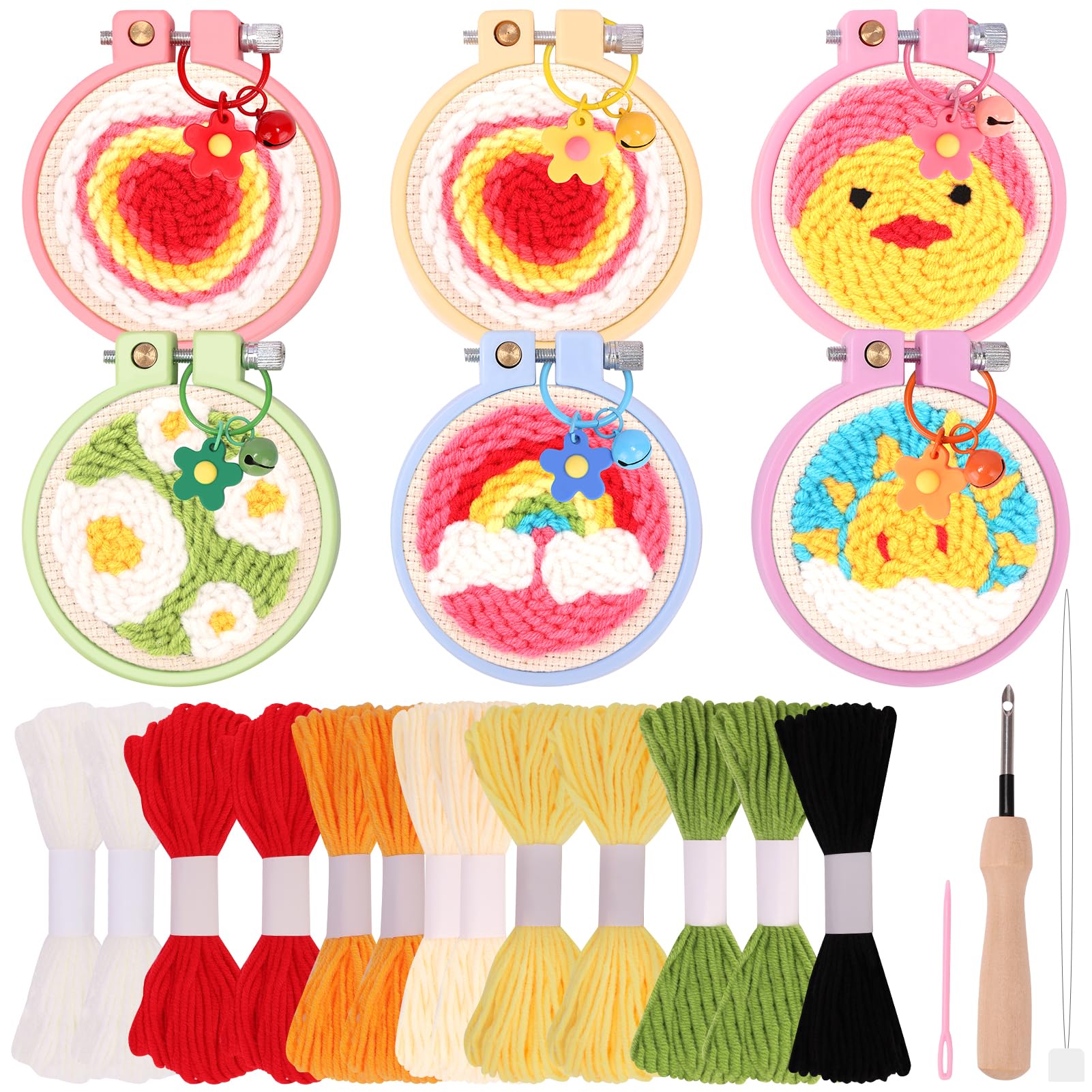 Pllieay Punch Needle Embroidery Starter Kits for Kids and Adults Beginners,  Include Instructions, Punch Needle Fabric with Floral Pattern, Yarns